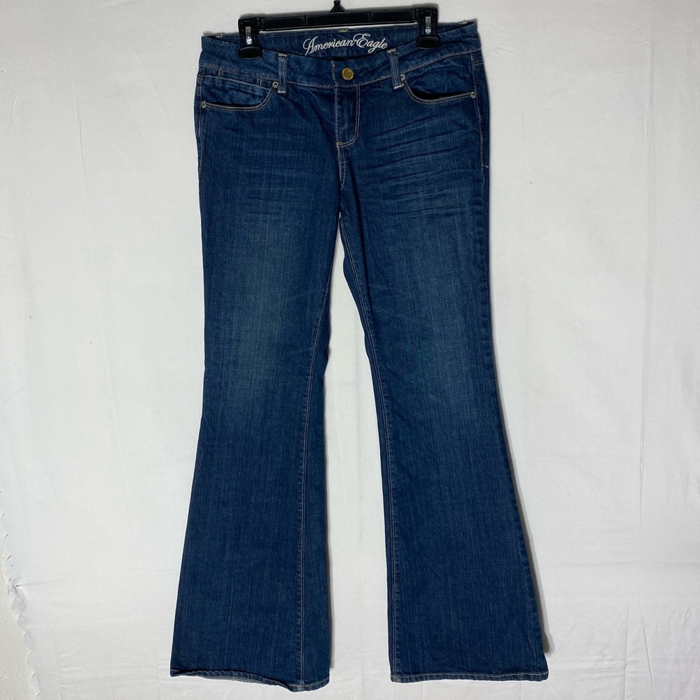 Vintage Y2K American Eagle Outfitters Dark Wash Low Rise Real Flare 8 Long